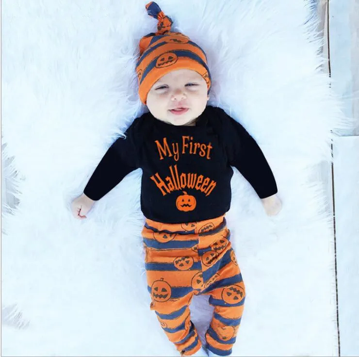 Toddler Boy Girl Halloween Clothes Pumpkin Pajamas Set Kid Long Sleeve Costume Outfits