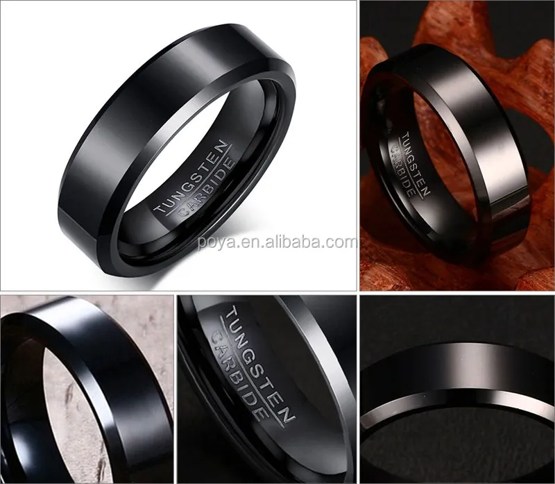 Men's Ring Wedding Engagement Ring for Men Jewelry Tungsten Carbide Black 6mm Wedding Bands or Rings WOMEN'S Bar Setting