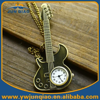 Hot Sale Retro Antique Pocket Watch Guitar Quartz Watches Cheap Guitar Pocket Watch Chain Key Ring Necklace Pendant Gift