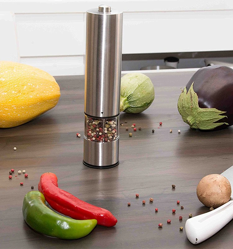 Adjustable Thickness Automatic Pepper Grinder Battery with Blue LED Light 70 ml Pepper Grinder
