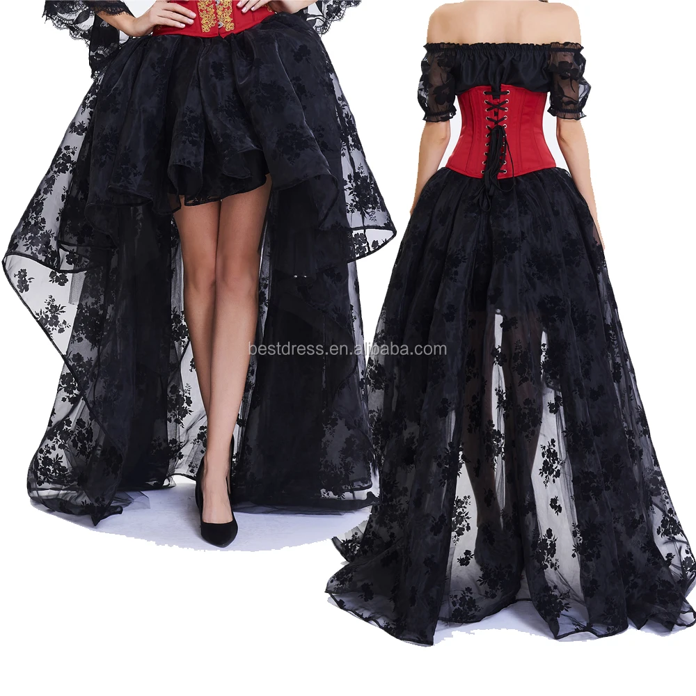 Jupe Tulle Femme 2024 Steampunk Jupe Gothique Pour Femme En Dentelle épissure Punk Jupe Rouge