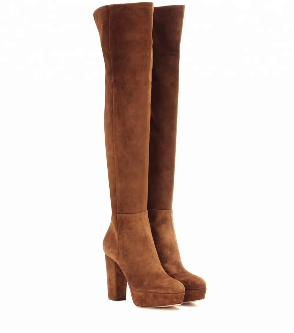 Women Brown Suede Waterproof Block Heel 