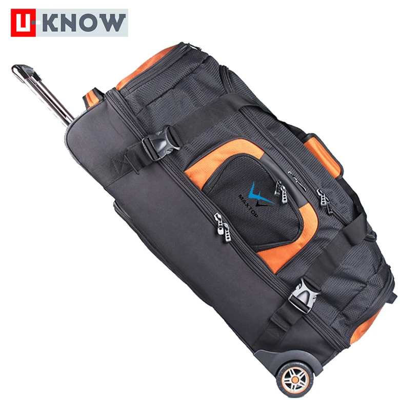 Euro Big Waterproof Wheeled Duffle Luggage Bag Eight Pocket Trolley Duffel Bags On Rollers For
