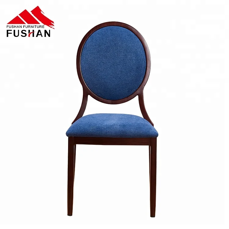
Китайский завод, роскошный французский Страна, овальная спинка с синей тканью, обеденный стул для ресторана 