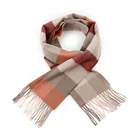 Warm Custom Made Checkered Scarves Women Winter Brown Red Color Wool Scarf