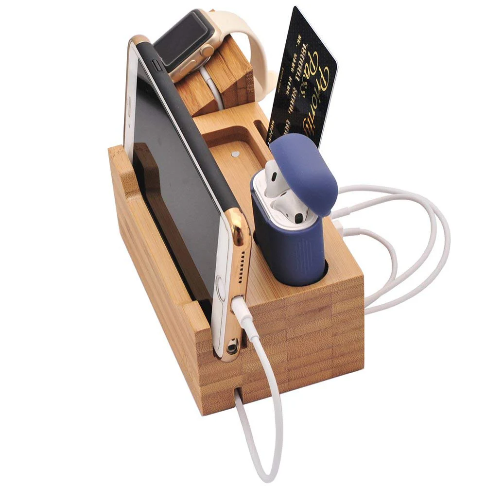Charging Dock  for Apple Watch Charger Stand Bamboo Wood Charging Station Desk Organization Compatible for airpods