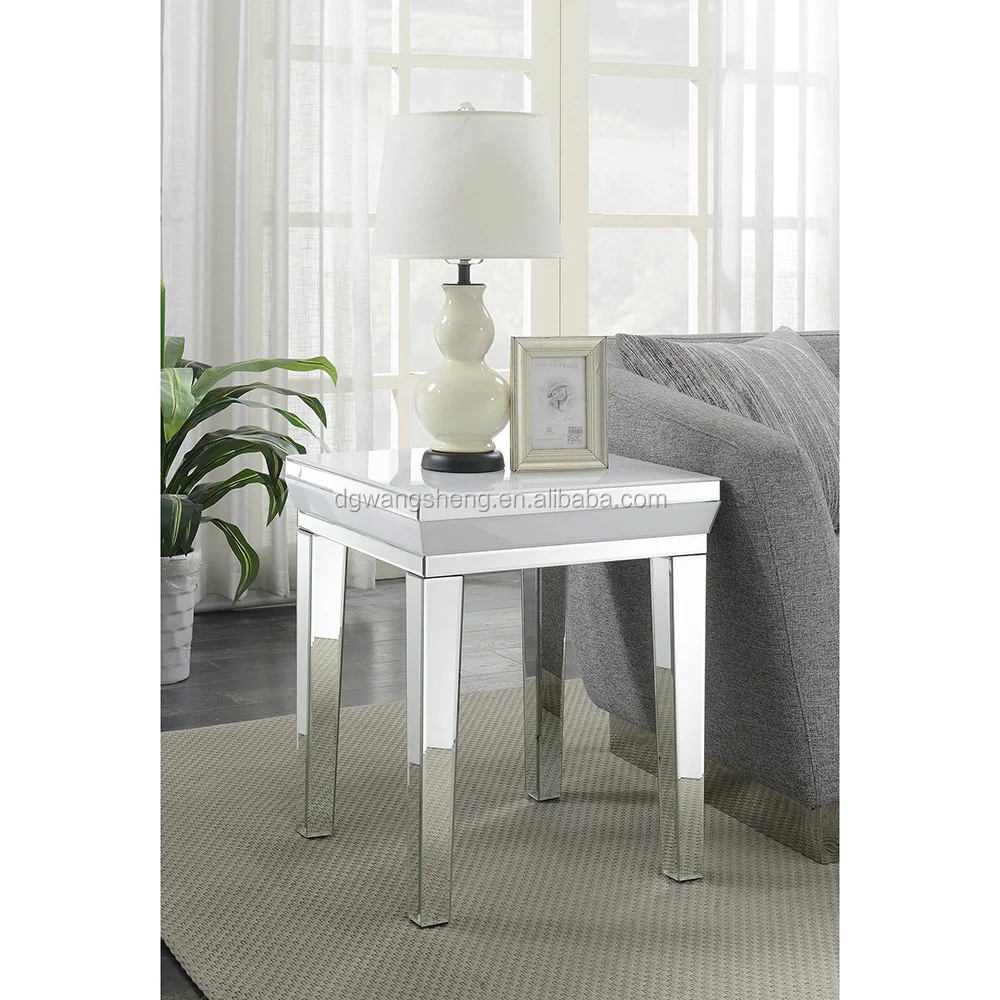 Modern Living Room White Strip Design Mirrored Side Table Buy Target Mirror Side Table
