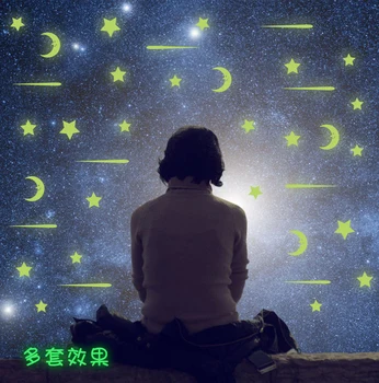 Home Decoration Glowing Moon Stickers Wall Ceiling Decals Set Glow In The Dark Stars Wall Stickers