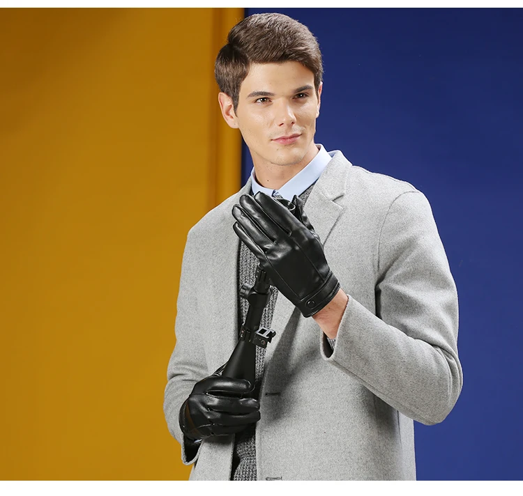 Экологичные теплые мужские перчатки из натуральной кожи для вождения с сенсорным