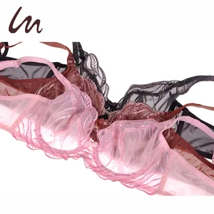 Embroidery Lace Bra and Thong Set Sheer Cup Breathable Underwire Factory Wholesale Sexy Fancy Hot Lace Bra and Panty Set