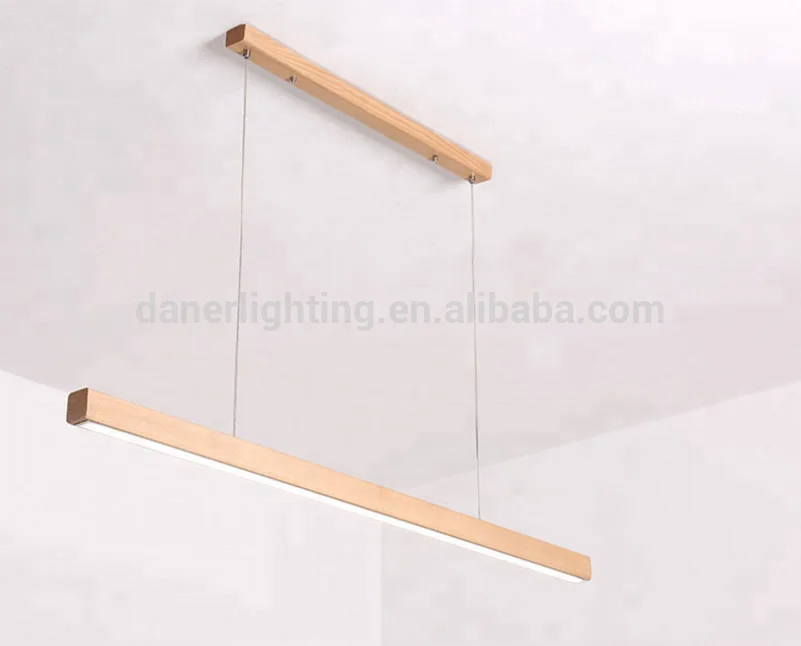 2018 New Modern LED Linear Three Color Dimmable Chain Office Natural Wood Chandelier Pendant Lighting Light