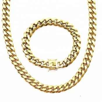 Miss Jewelry 14k 10mm 16mm 18mm 16mm 24mm Gold Micro Pave Brass CZ Miami Cuban Chain Necklace