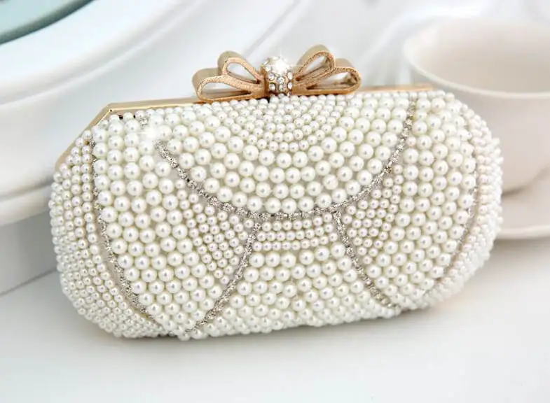 New Fashion Exquisite Beaded Evening Bag Le Elegant Pearl Clutch Bags Gold Shoulder Party White Hd149