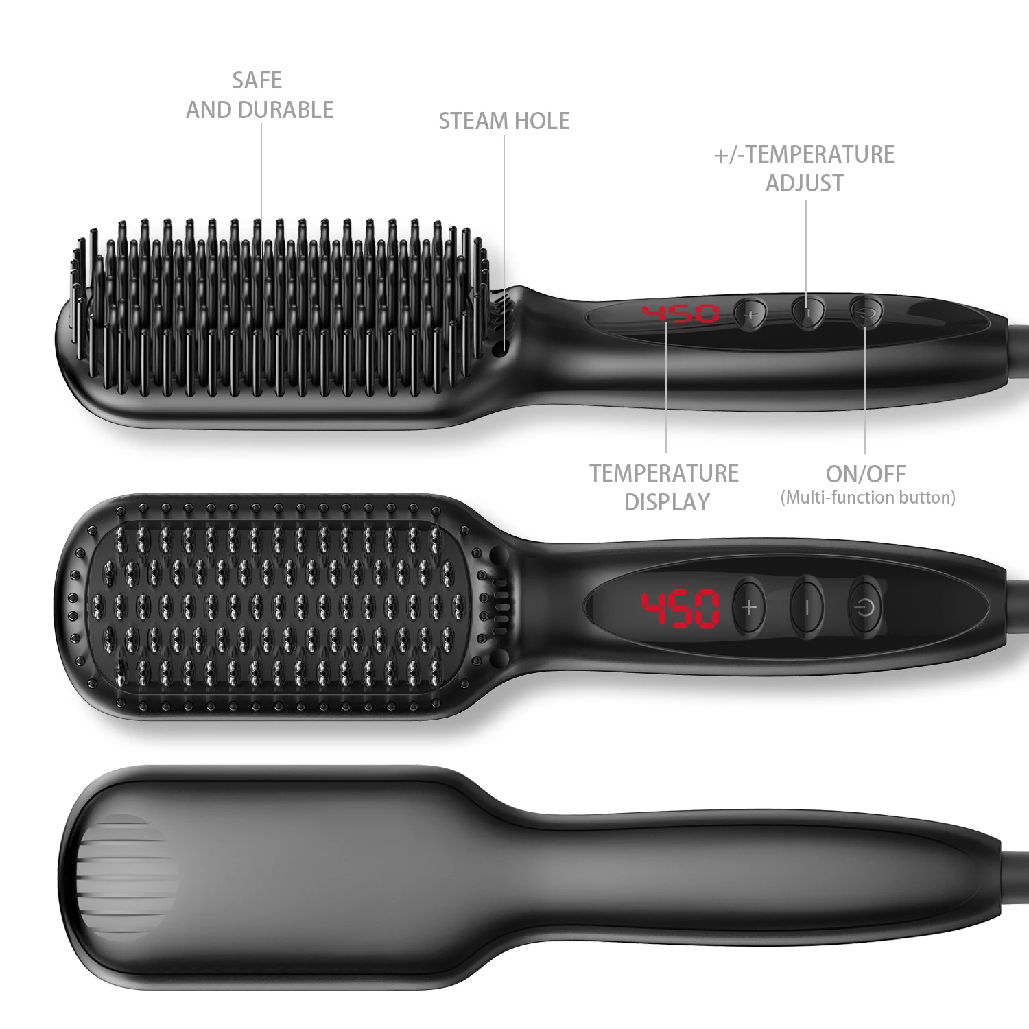 2020 Hot Selling Electric Hair Straightener Comb LCD Display Hair Brush PTC Fast Heating Beard Strai