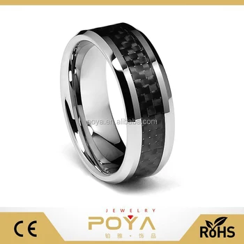 POYA Jewelry 8mm Black Carbon Fiber Inlay Men's Tungsten Wedding Band