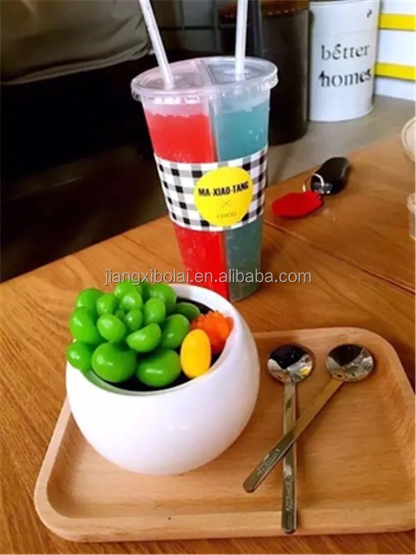 10Pcs 700ml Disposable Plastic Cups with Lids Double Grid Thicken Cup  Couple Sharing Drinking Cup for Bubble Tea Boba Smoothie