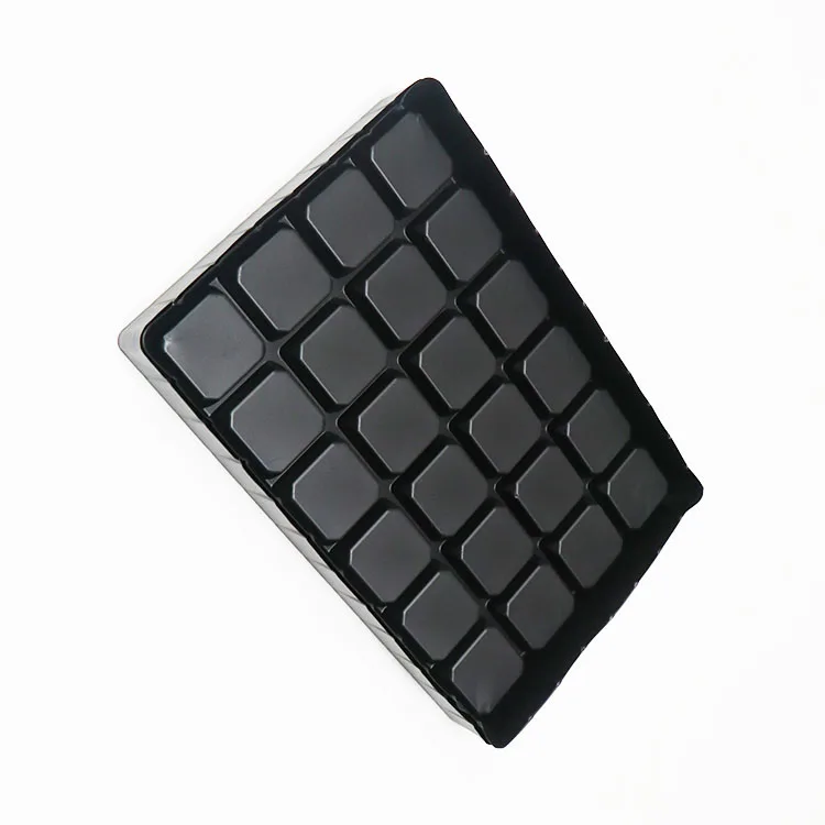 Custom Disposable 24 Compartment 0.7mm Black PS Plastic Vacuum Forming Chocolate Trays Insert for Chocolate Boxes