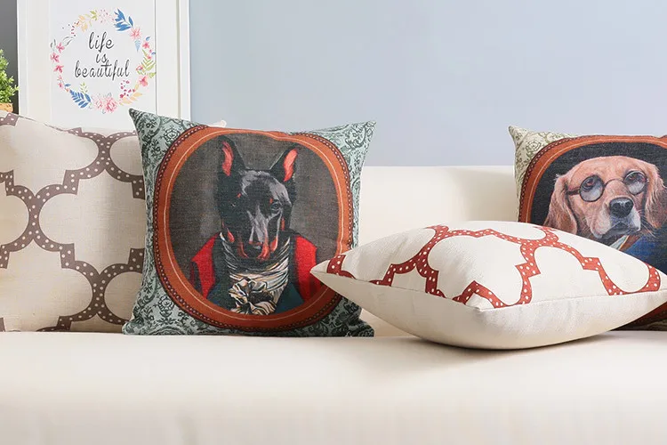 Retro Elegant Western Style Painting Art Cushion Cover Animal Retro Elegant Western Style Painting Art Cushion Cover Animal Portrait Sofa Cute Dog Cushions Home Decor Free Shipping