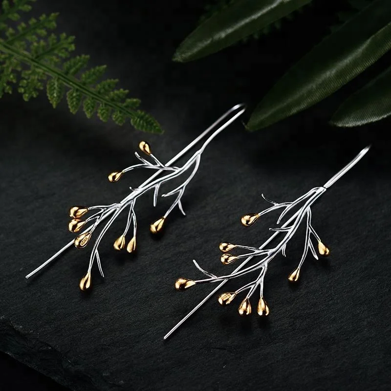 Lotus Fun Hand Made Designer Hooks Drop Earring 925 Sterling Silver With 18k Gold  Plated for Lady Girl  Fine Jewelry Women Gift