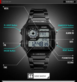 skmei men s digital watch instructions manual waterproof compass pedometer multifunction wristwatch