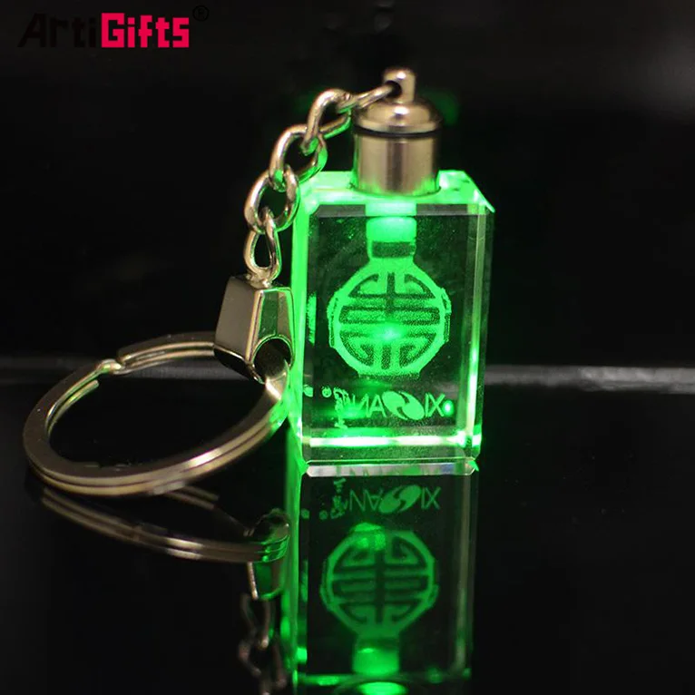 Оптовая продажа 3D лазерная гравировка пустая стеклянная рамка для фотографий брелок прозрачный светодиодный хрустальный ключ брелок