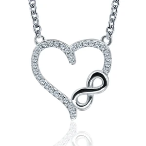 POLIVA 925 Sterling Silver Infinity Love Heart Necklace Simple Design White Gold Plated with Zircon for Weddings