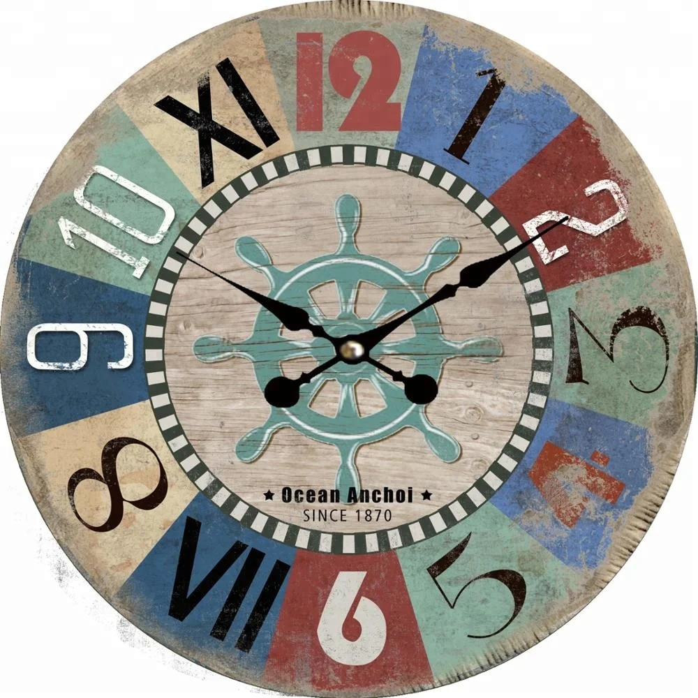 Vintage Creative Unique Colorful Mdf Wall Clock With Ocean Anchor Since 1870 Design For Interior Decor Buy Fancy Decorative Wall Clocks