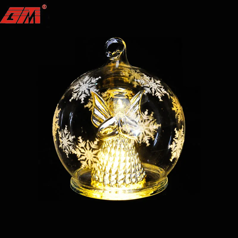 Christmas tree  decorative led blown hanging glass ball with angel