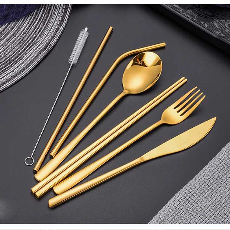 Portable Utensils Travel Camping Cutlery Set 8 PC Knife Fork Spoon Silver  USA for sale online