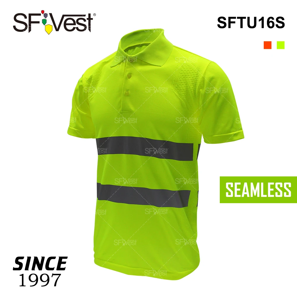 polo shirt fiber seamless go dry performance tee for men's hi vis reflective safety t-shirt no s