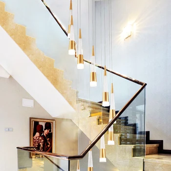 Meteor Shower spiral staircase living room hotel ceiling lamp custom gold modern led chandelier pendant light for home