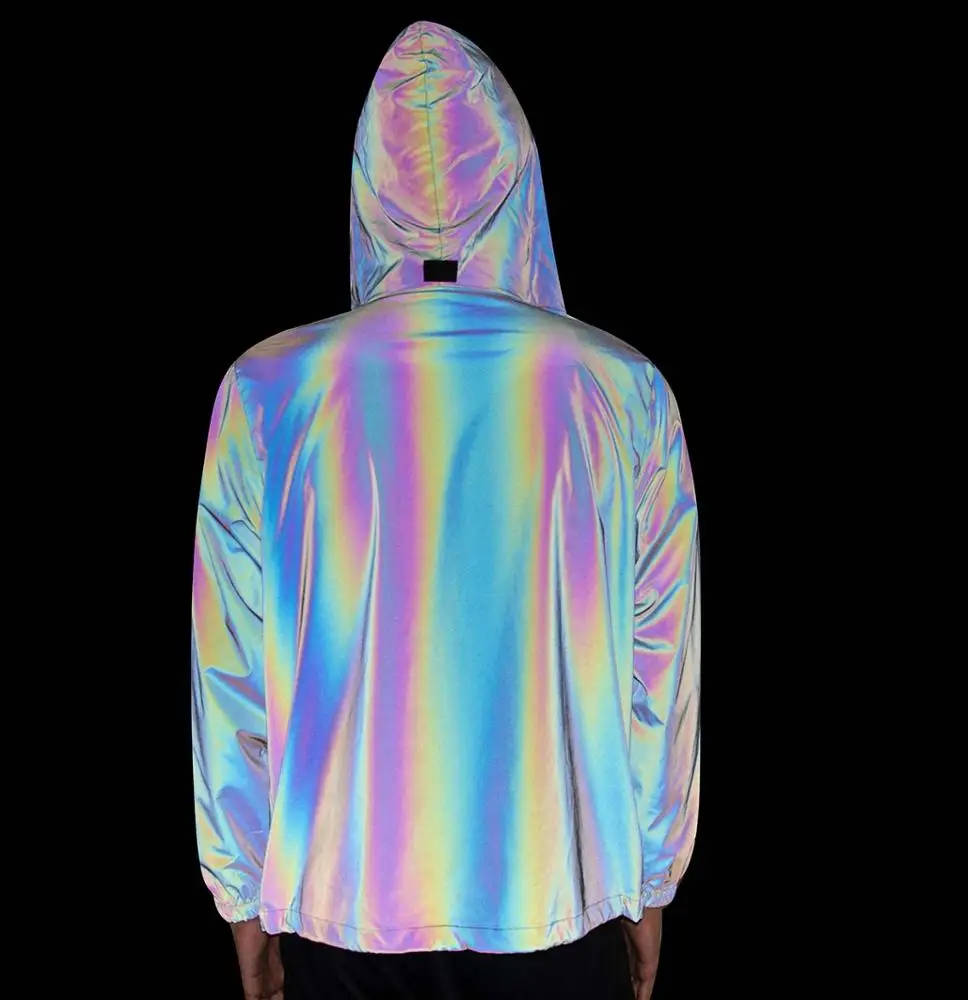 Glow Rainbow Custom Hip Hop Black Reflective Jacket for men and women,2020  new fabric safety jacket (XL, black rainbow) 