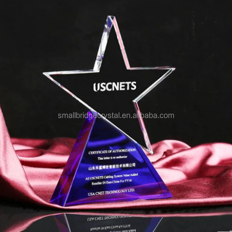 New design blue crystal trophy for company souvenir