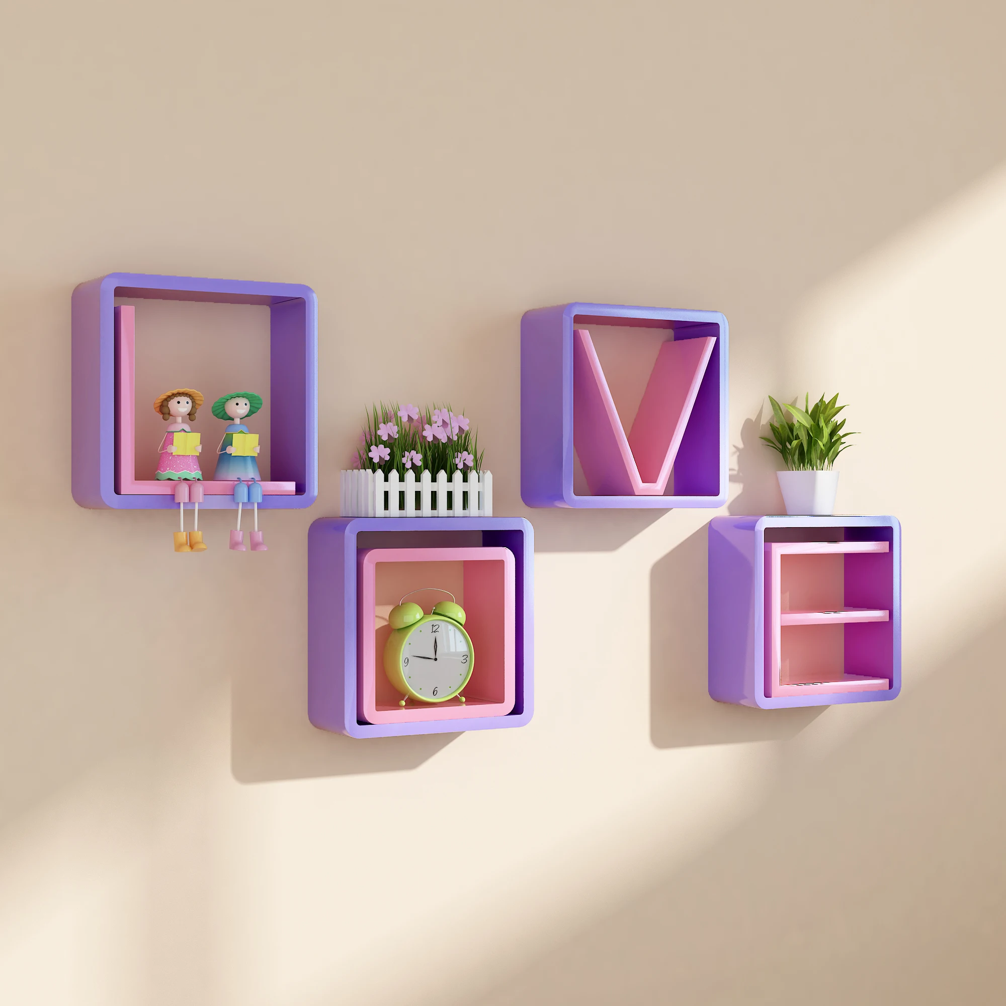 Free Sample Hot Selling MDF Wall Mounted Cube Shelf For Storage