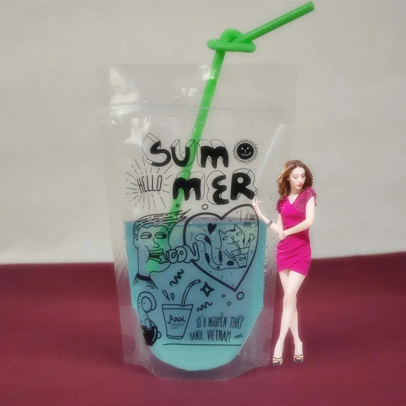 High Quality Clear Stand up Zipper Pouch Drink Bag for Juice Ziplock Plastic PE Tea Bag Packaging Customized Gravure Printing