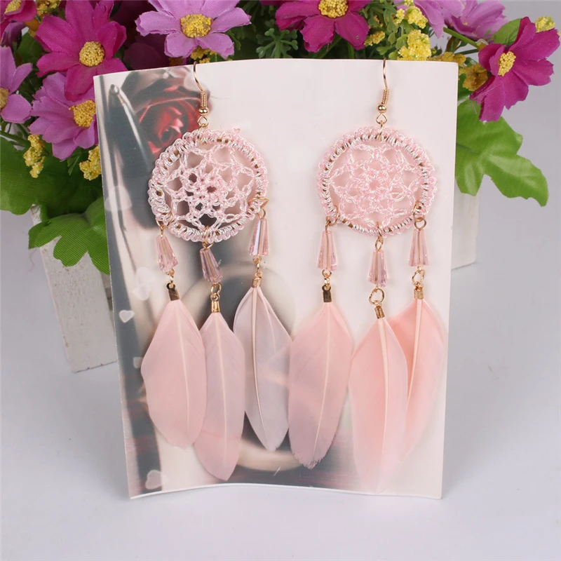 Yiwu Jewelry Dream Catcher 7 Different Colors Feather Hook Earrings
