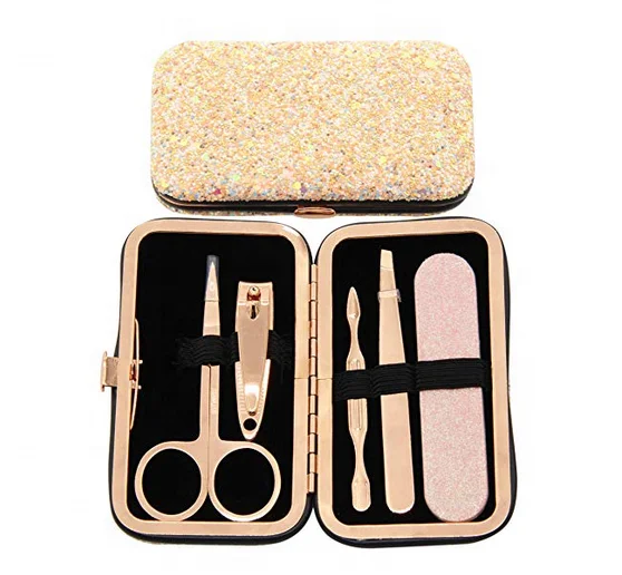 Voyage Mini Bebe Or Rose Soin Des Ongles Vernis A Ongles Pince A Epiler Emeri Outil Kit Manucure Pedicure En Paillettes Bling Etui A Poudre Buy Trousse D Outils De Soin Des