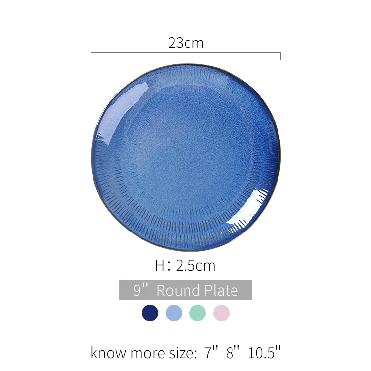 product fenn creative color ceramic dinner salad dessert plate reactive glaze change blue color restaurant porcelain dining plate sets-57