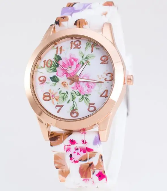 
 Лидер продаж Amazon, женские шикарные спортивные аналоговые кварцевые наручные часы с силиконовым ремешком в цветочном стиле  