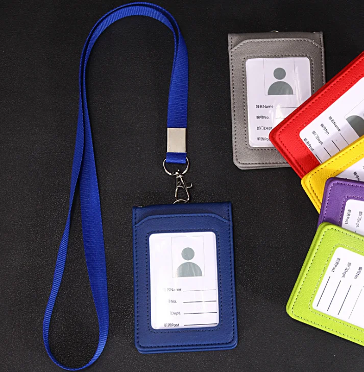 Leather Id Card Credit Badge Holder With Lanyard Business Id Card Credit Badge Holder