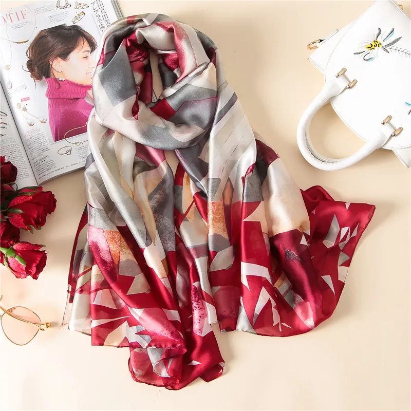 Wholesale luxury brand silk scarf women summer beach wrap chiffon
