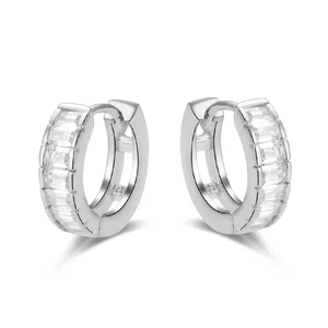 POLIVA 925 Sterling Silver Huggie Hoop Earrings Rhodium Plating High Quality Wholesale Zircon Jewelry for Weddings and Gifts