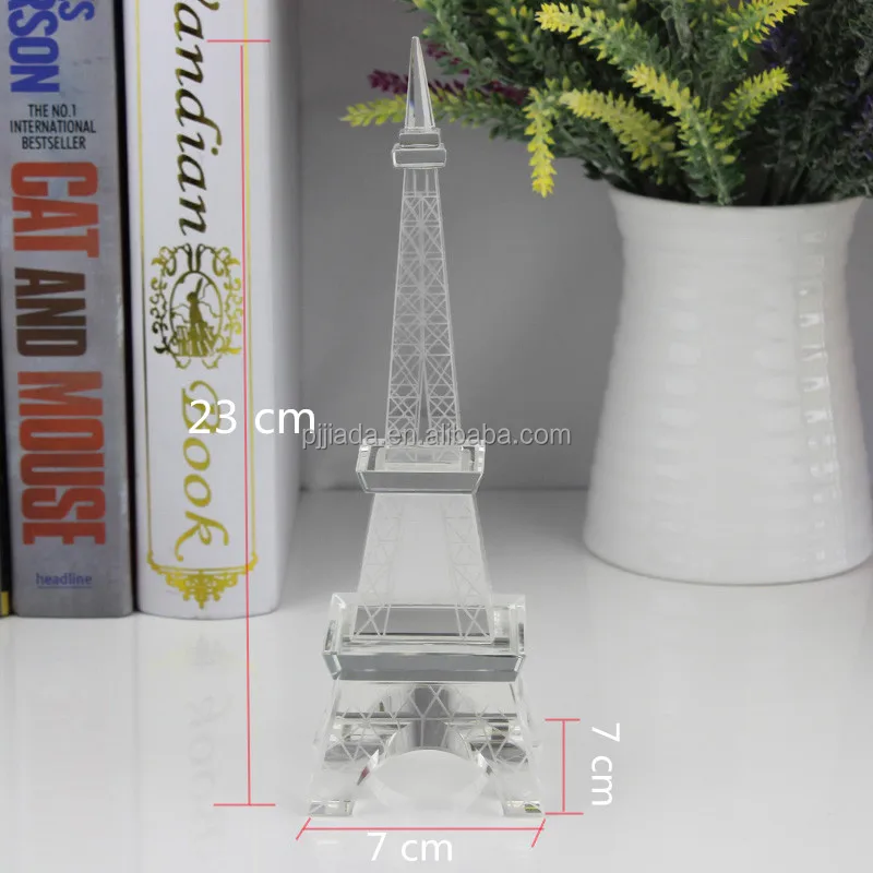 Wholesale Crystal Crafts Building Model Clear K9 Crystal Glass Eiffel Tower Souvenir Gift