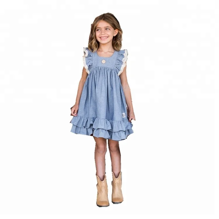 ruffle sleeve denim dress