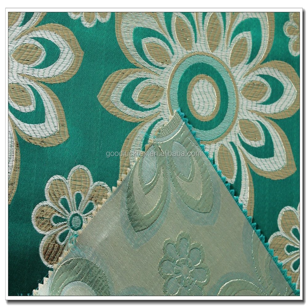 Зеленая хромированная золотистая металлическая полиэфирная нейлоновая жаккардовая ткань