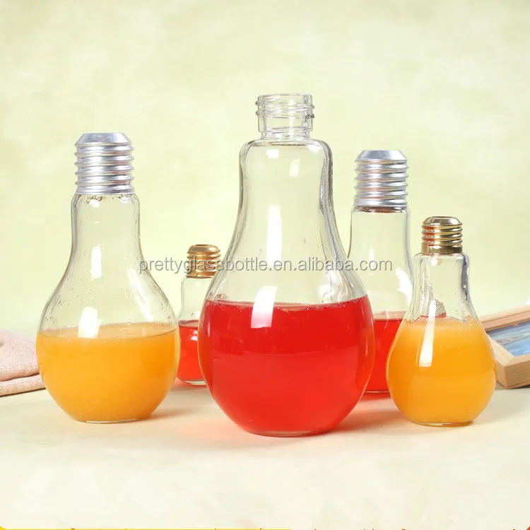 Mini Light Bulb Shaped Glass Kombucha Bottles 50ml 200ml 500ml Fancy Design Screw Cap for Carbonated Drinks Fresh Fruit Juices