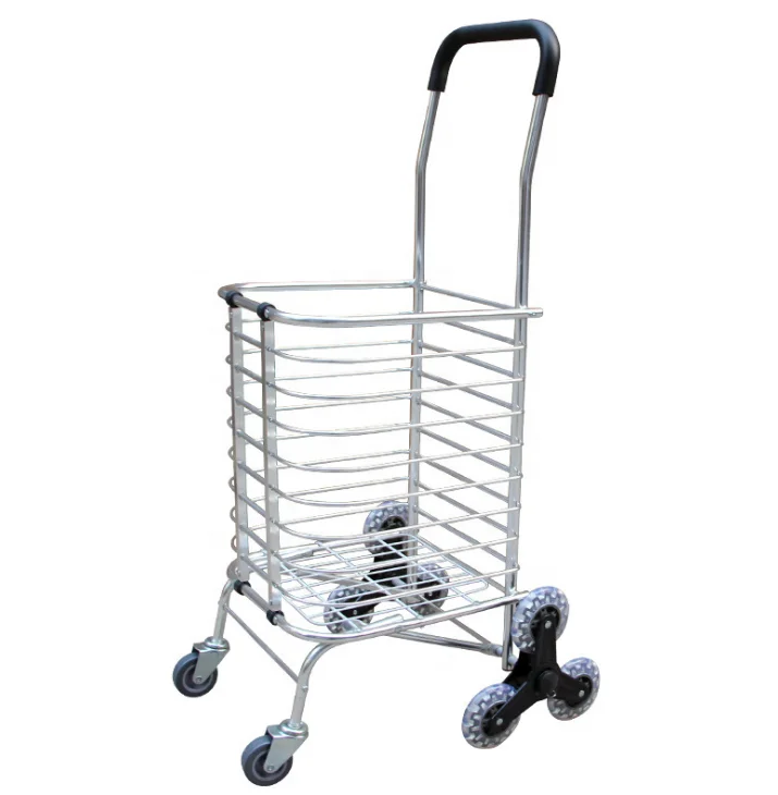 RFJJAL Shopping Trolley Tri-Wheel with Folding Design Stair Climbing Cart with Large Capacity Color : Brown 