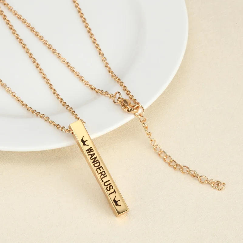 Wholesale Men Women Minimal Jewelry Dainty 14K Gold Charm Pendant Custom  Stainless Steel 3d Vertical Engraved Bar Necklace