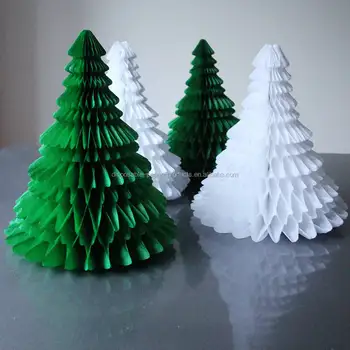 Green White Paper Tabletop Christmas Tree Honeycomb Balls Decorations Christmas Honeycomb tissue paper eco Christmas Tree