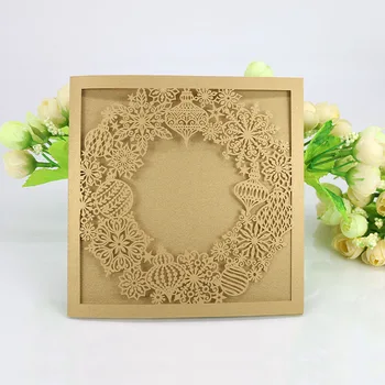Cheap delicate laser cut wedding invitations with ribbon in many colors